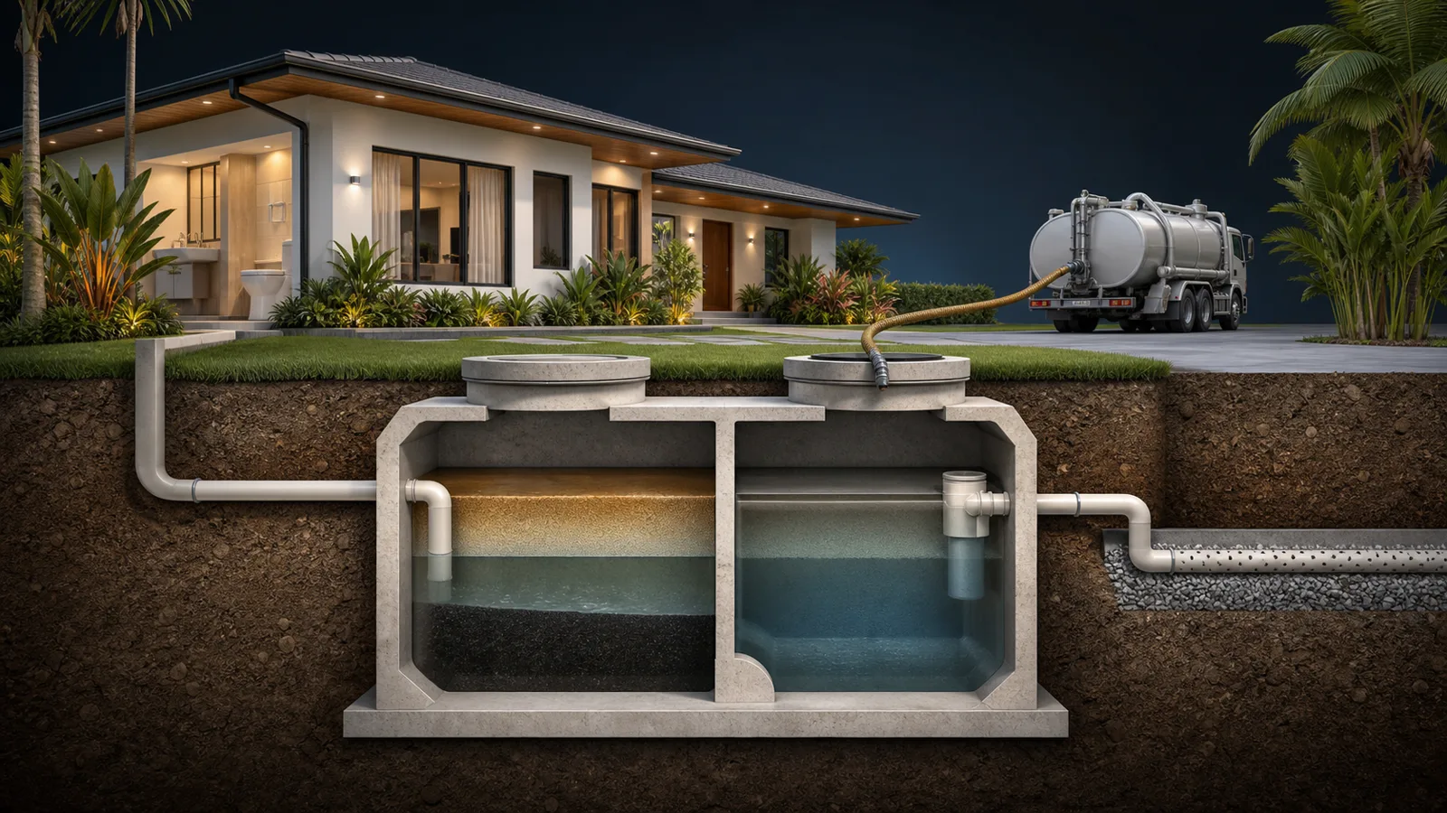 Ilustrasyon ng septic system sa bahay